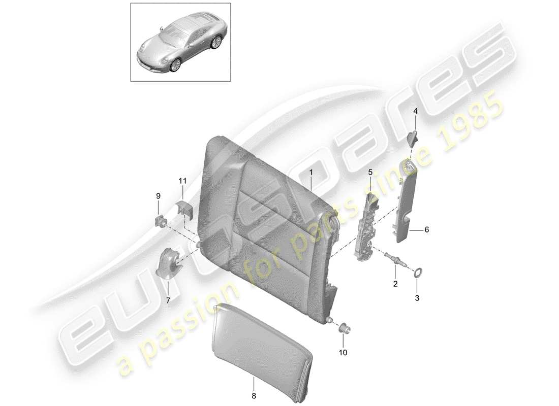 porsche 2017 (991-2) respaldo del asiento de emergencia diagrama de piezas