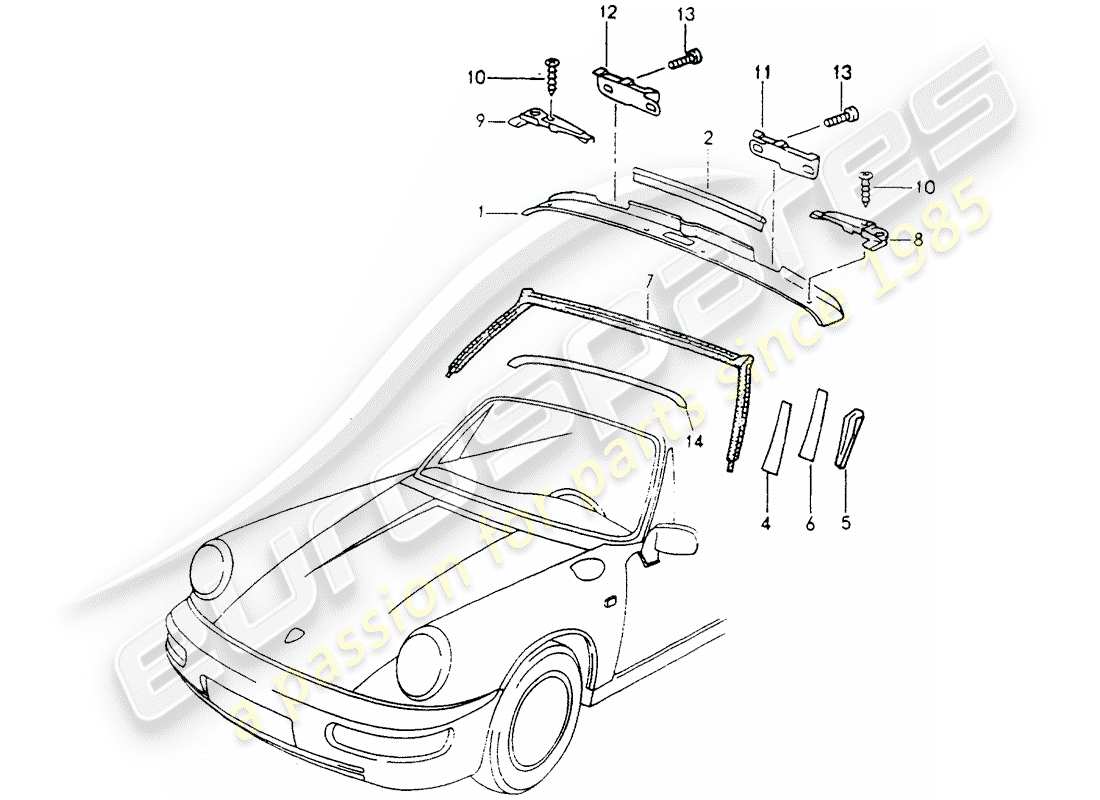 porsche 1993 (964) marco del parabrisas - accesorios diagrama de piezas