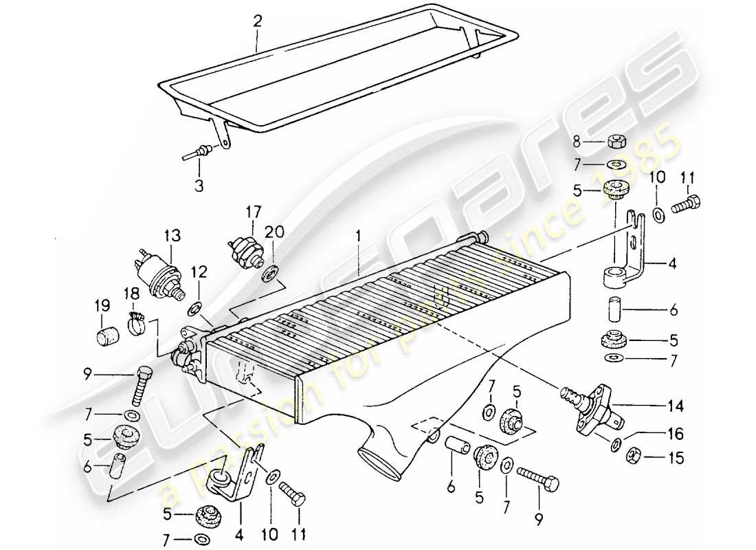 porsche 1990 (964) enfriador de aire de carga diagrama de piezas