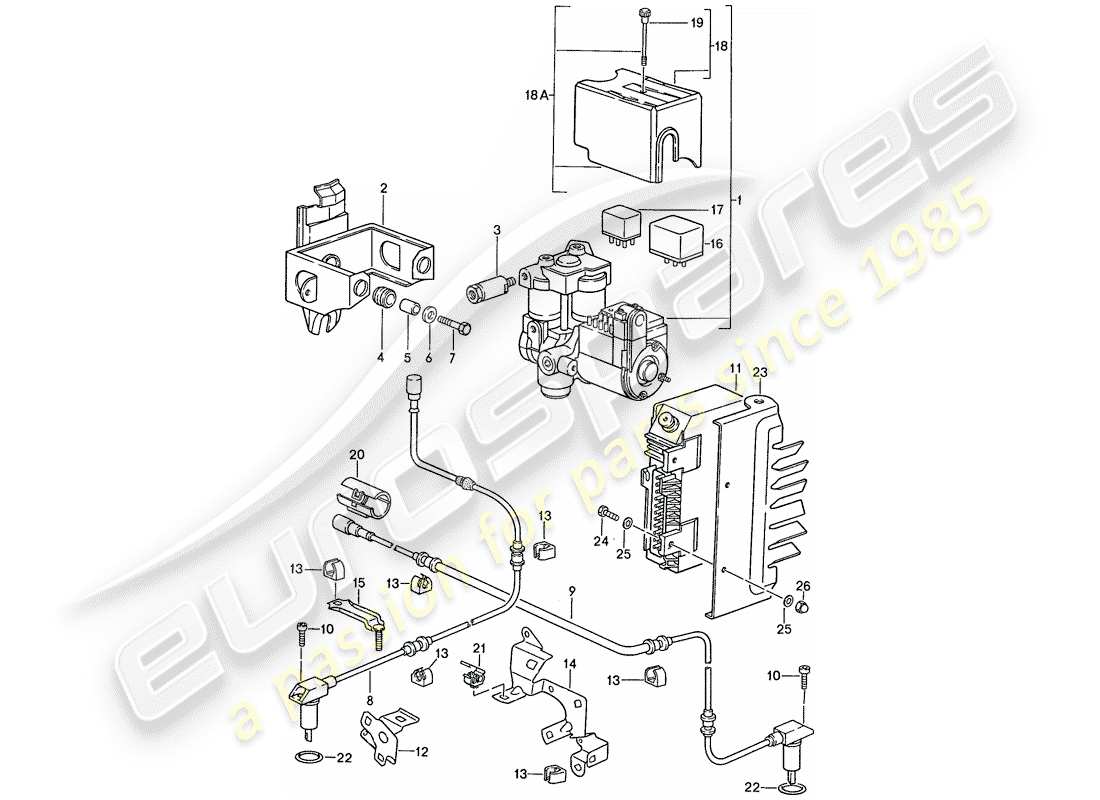 porsche 1990 (928) grupo hidráulico - sensor de velocidad - módulo de control electrónico - sistema de freno antibloqueo -abs- diagrama de piezas