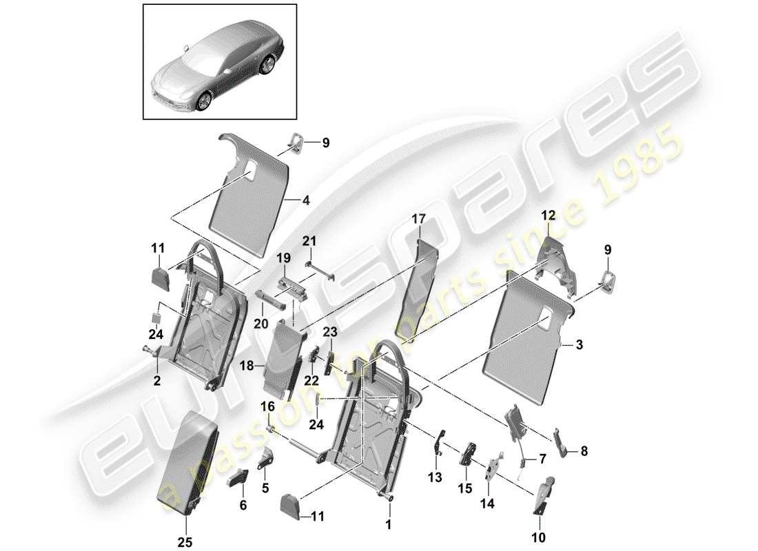 porsche 2018 (panamera 971-1) respaldo del asiento trasero diagrama de piezas