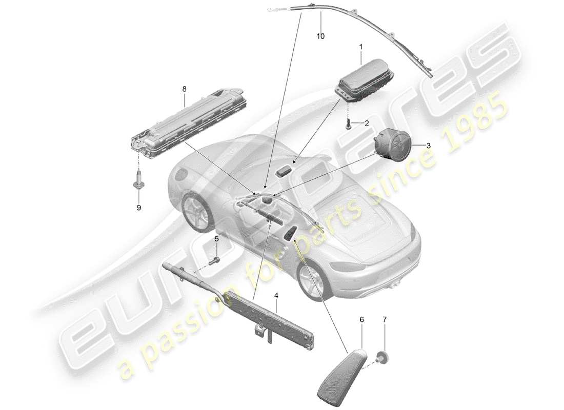 porsche 718 cayman (2020) diagrama de piezas del airbag