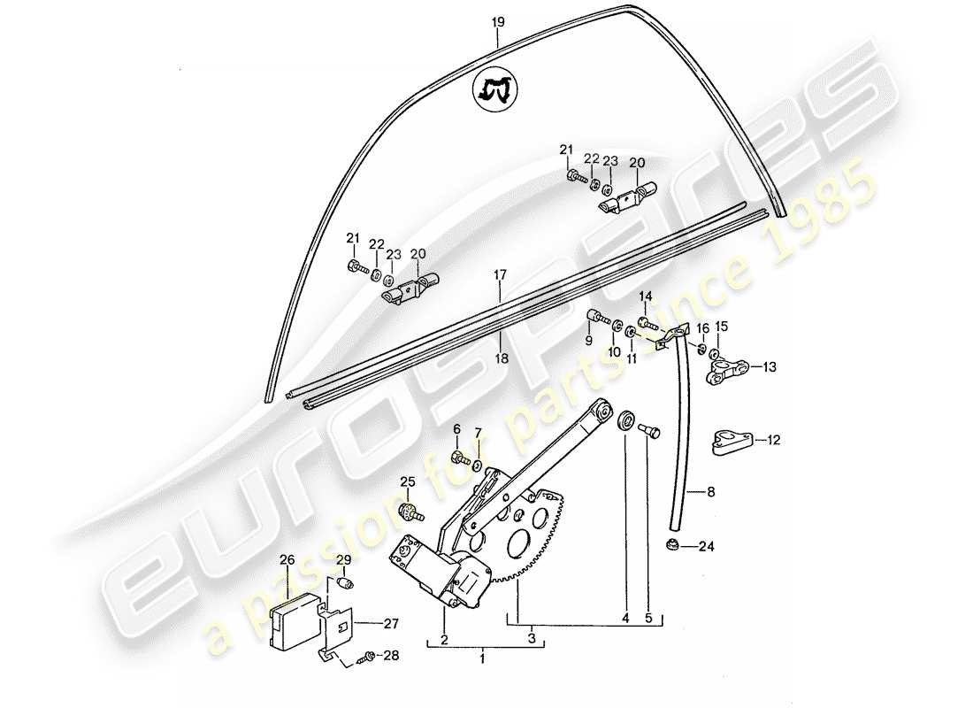 porsche 1990 (928) diagrama de pieza del regulador de ventana