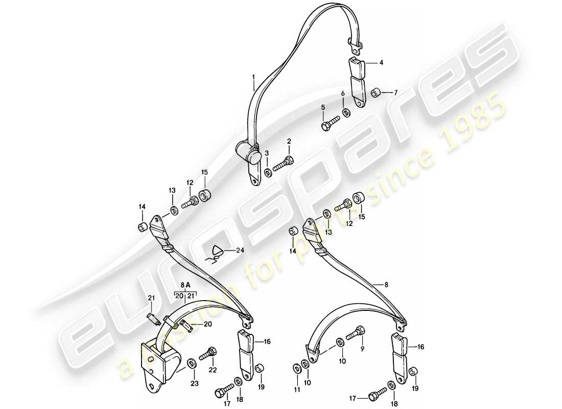 porsche 1983 (928) cinturón de seguridad diagrama de piezas