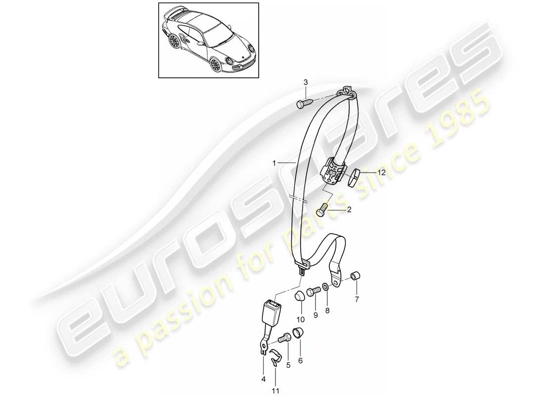 porsche 2008 (997-1 turbo / gt2) cinturón de seguridad diagrama de piezas
