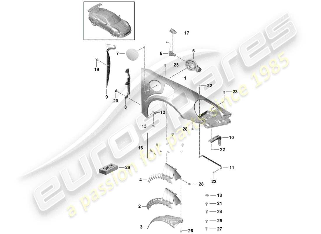 porsche 991r/gt3/rs (2019) diagrama de piezas de sujetadores