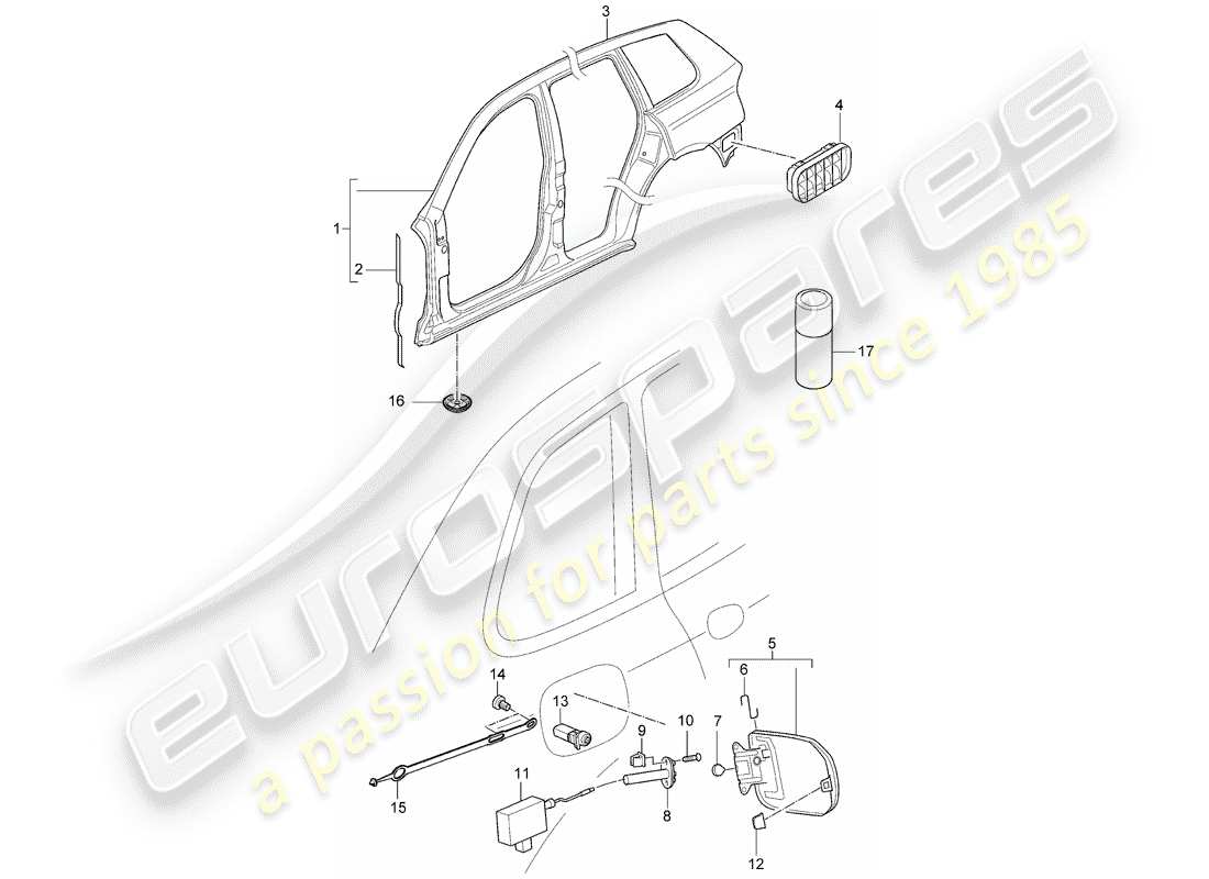 porsche 2003 (cayenne e1 9pa) diagrama de piezas del panel lateral
