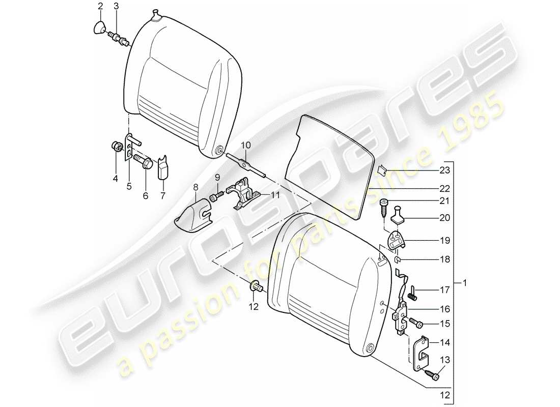 porsche 2003 (996 turbo / gt2) respaldo del asiento de emergencia diagrama de piezas
