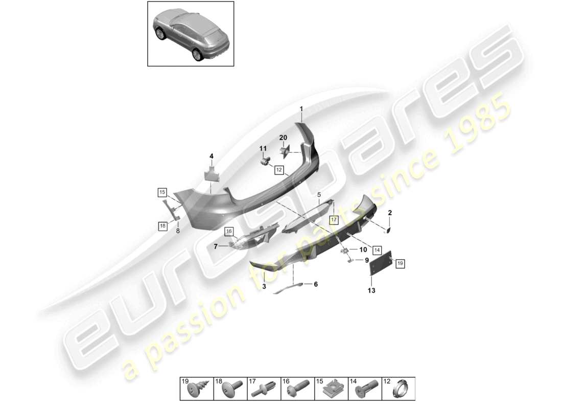 porsche 2020 (macan) parachoques trasero d - mj 2022>>básico diagrama de piezas