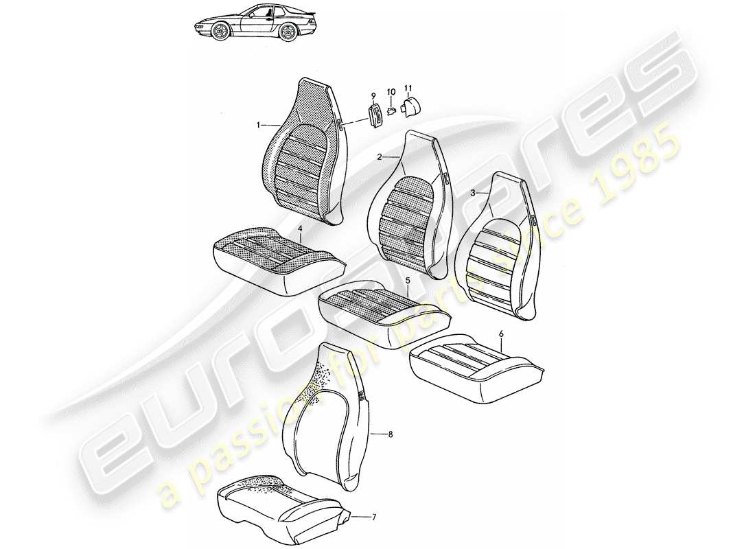 porsche seat 944/968/911/928 (1997) cubierta - asiento delantero - d - mj 1992>> - mj 1993 diagrama de piezas