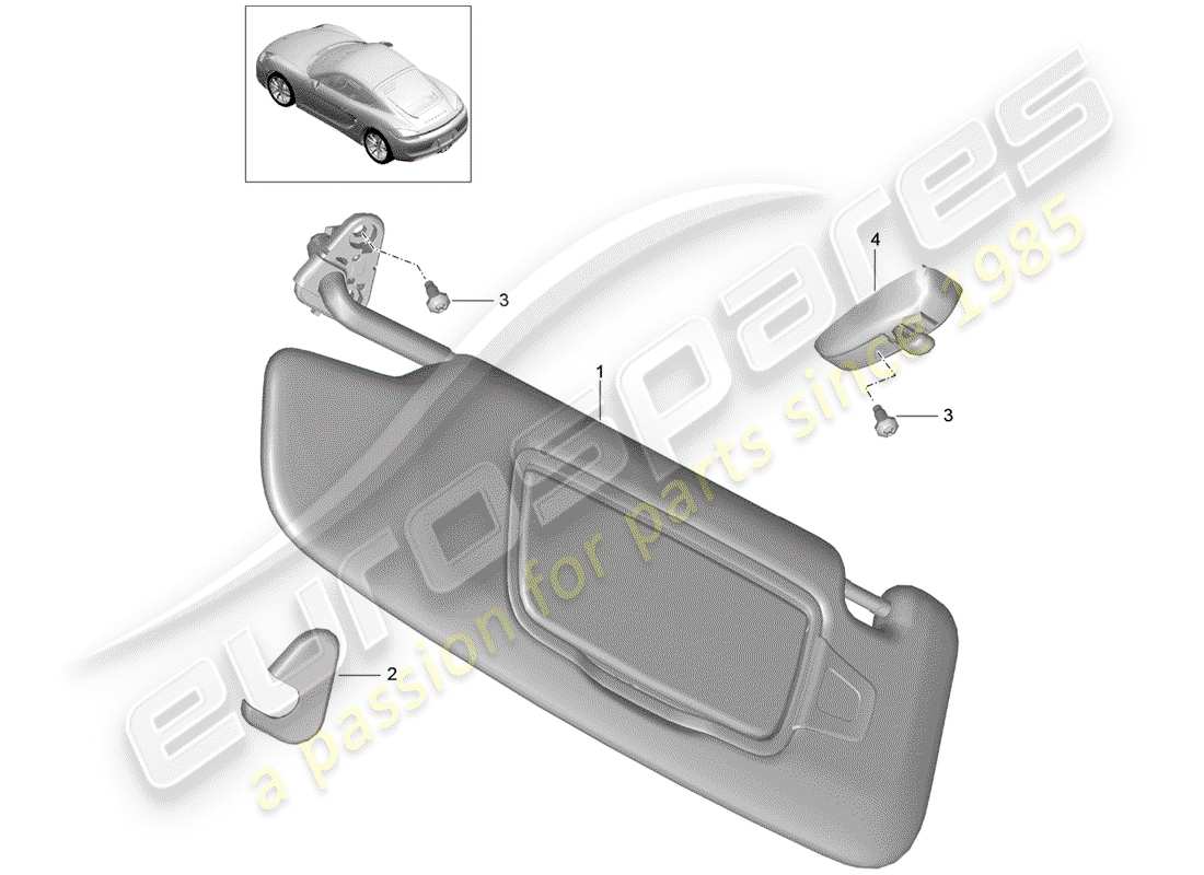 porsche 2015 (981 cayman) diagrama de piezas de las visores sun