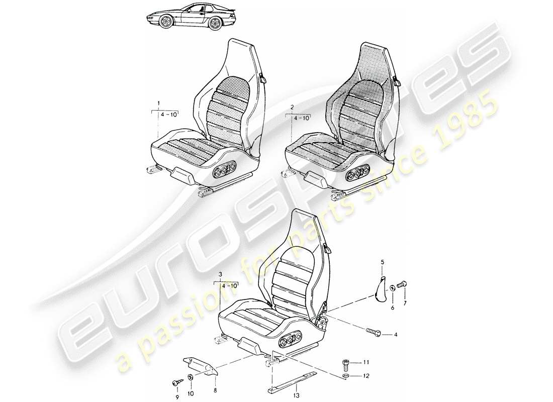 porsche seat 944/968/911/928 (1993) asiento deportivo - completo - elect. ajuste vertical - d - mj 1992>> - mj 1993 diagrama de piezas