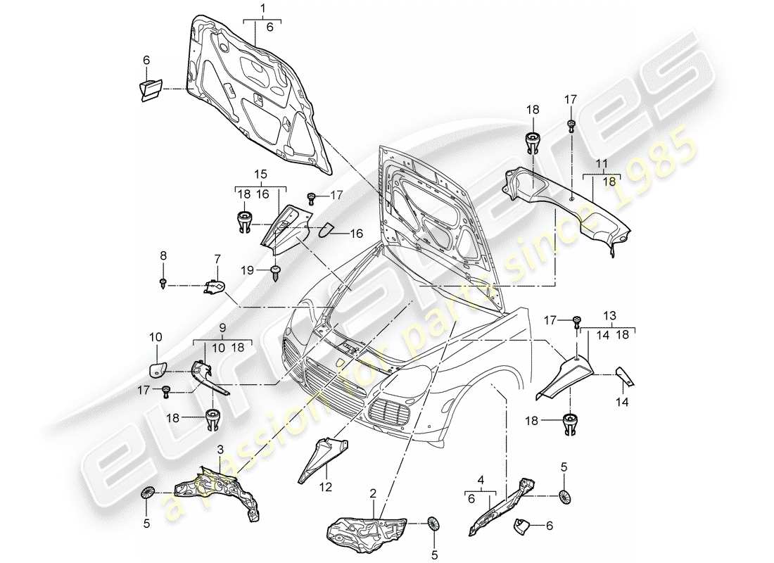 porsche 2003 (cayenne e1 9pa) absorbente de sonido diagrama de piezas