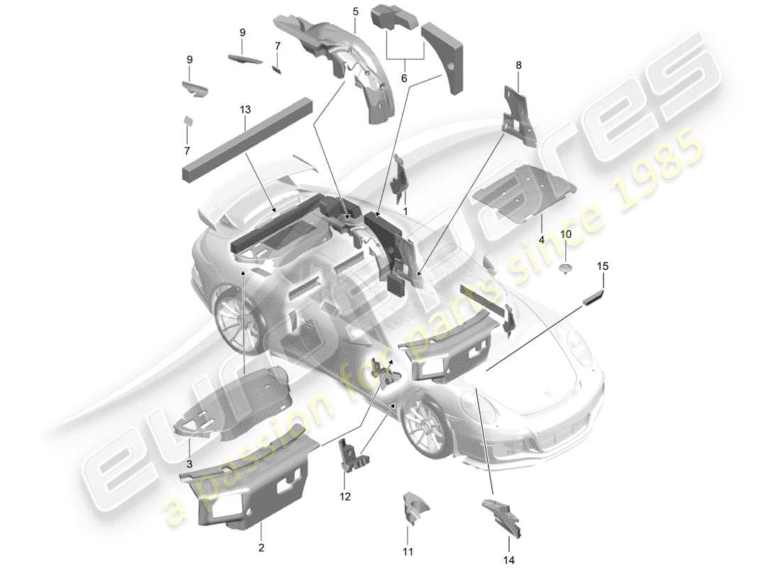 porsche 2018 (991-2 r/gt3/rs) carrocería diagrama de piezas