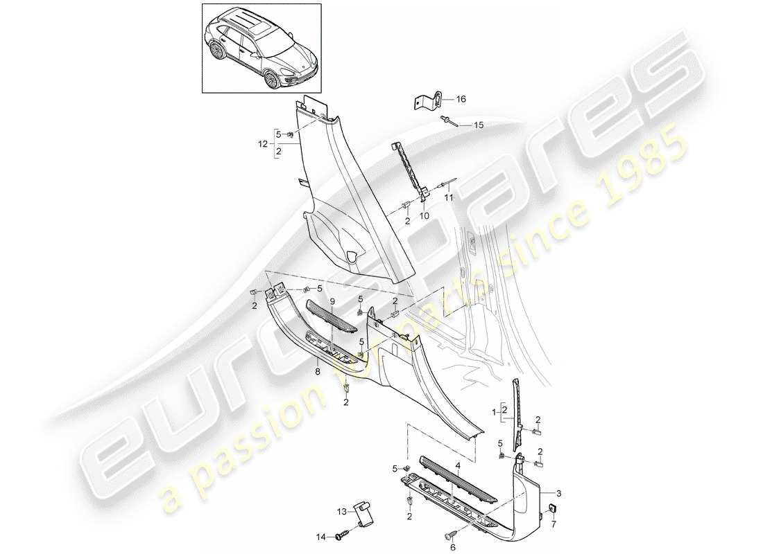 porsche 2016 (cayenne e2 92a) diagrama de piezas del revestimiento