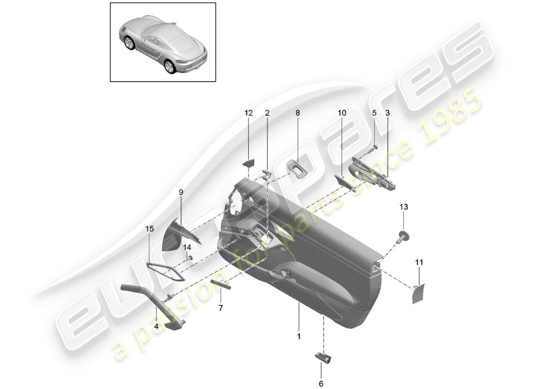 porsche 718 cayman (2020) diagrama de piezas de molduras de puertas