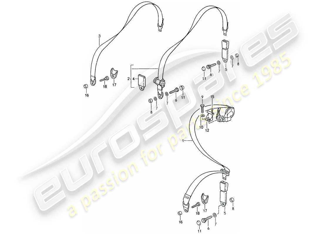 porsche 1998 (993) cinturón de seguridad diagrama de piezas