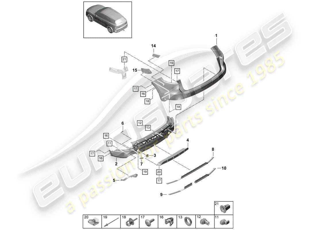 porsche 2020 (cayenne e3 9ya/9yb) diagrama de piezas del parachoques