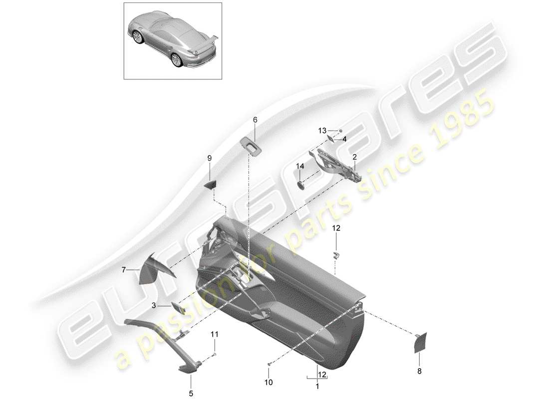 porsche 2019 (991-2 r/gt3/rs) panel de la puerta diagrama de piezas