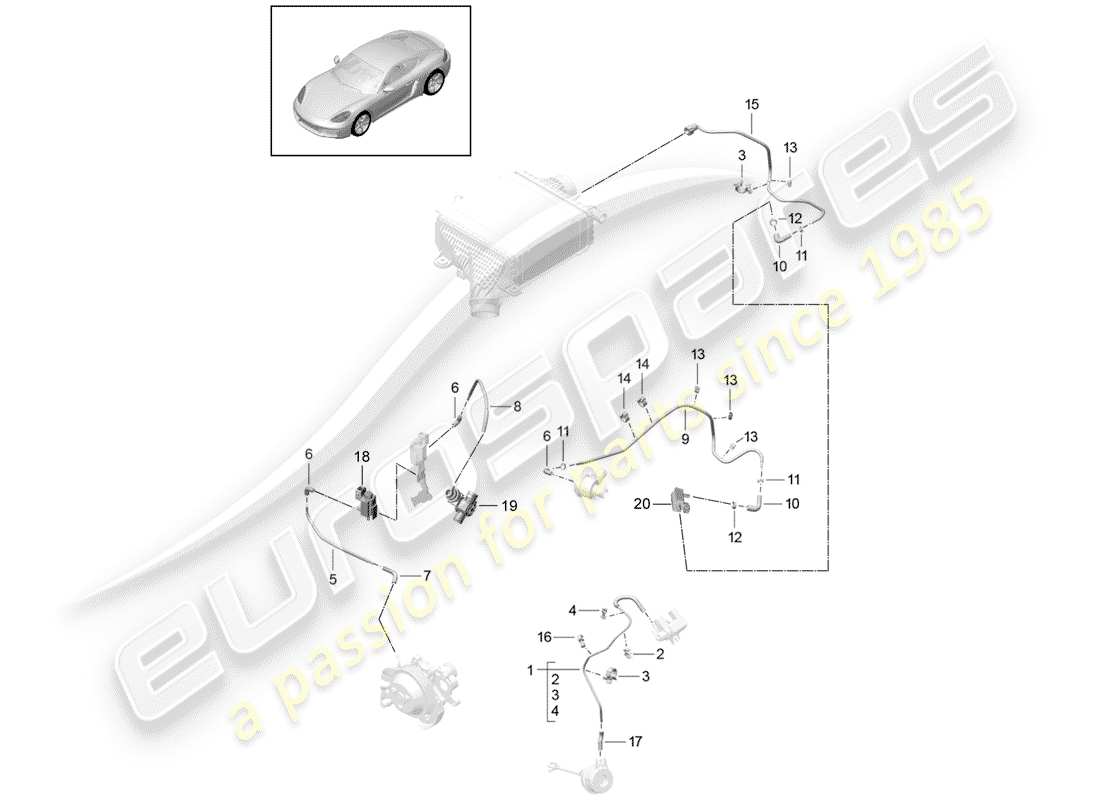 porsche 2020 (718 cayman) diagrama de piezas de la línea de control