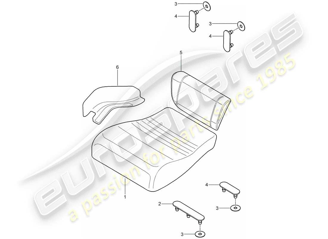 porsche 2003 (996 turbo / gt2) cojín del asiento trasero - asiento de emergencia - parte central diagrama de piezas