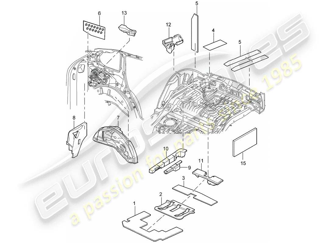 porsche 2005 (cayenne e1 9pa) absorbente de sonido diagrama de piezas