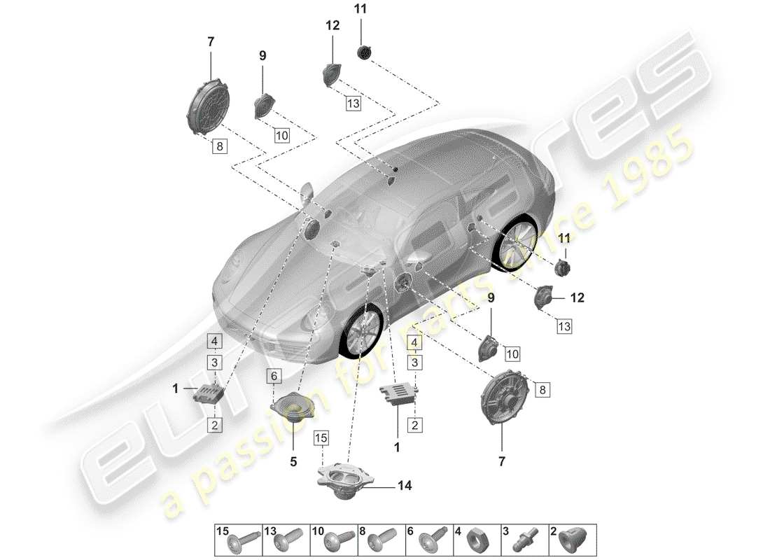 porsche 2020 (992-1) diagrama de piezas del altavoz