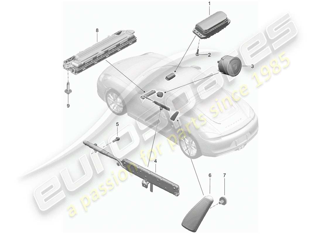 porsche 2014 (981 cayman) diagrama de piezas del airbag