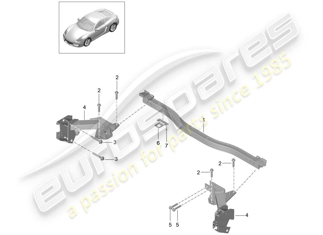porsche 2014 (981 cayman) diagrama de piezas del travesaño