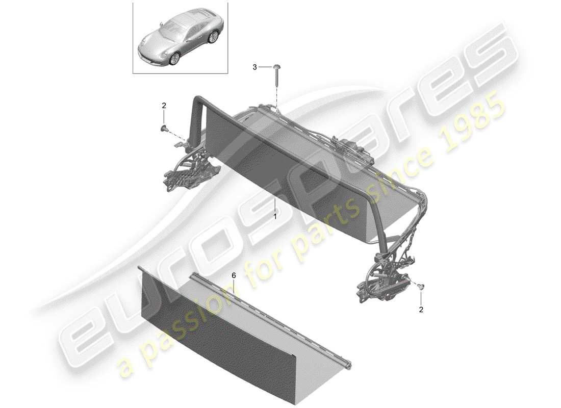 porsche 2019 (992-1) parabrisas diagrama de piezas