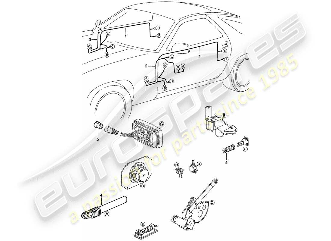 porsche 1985 (928) arnés - puerta diagrama de piezas
