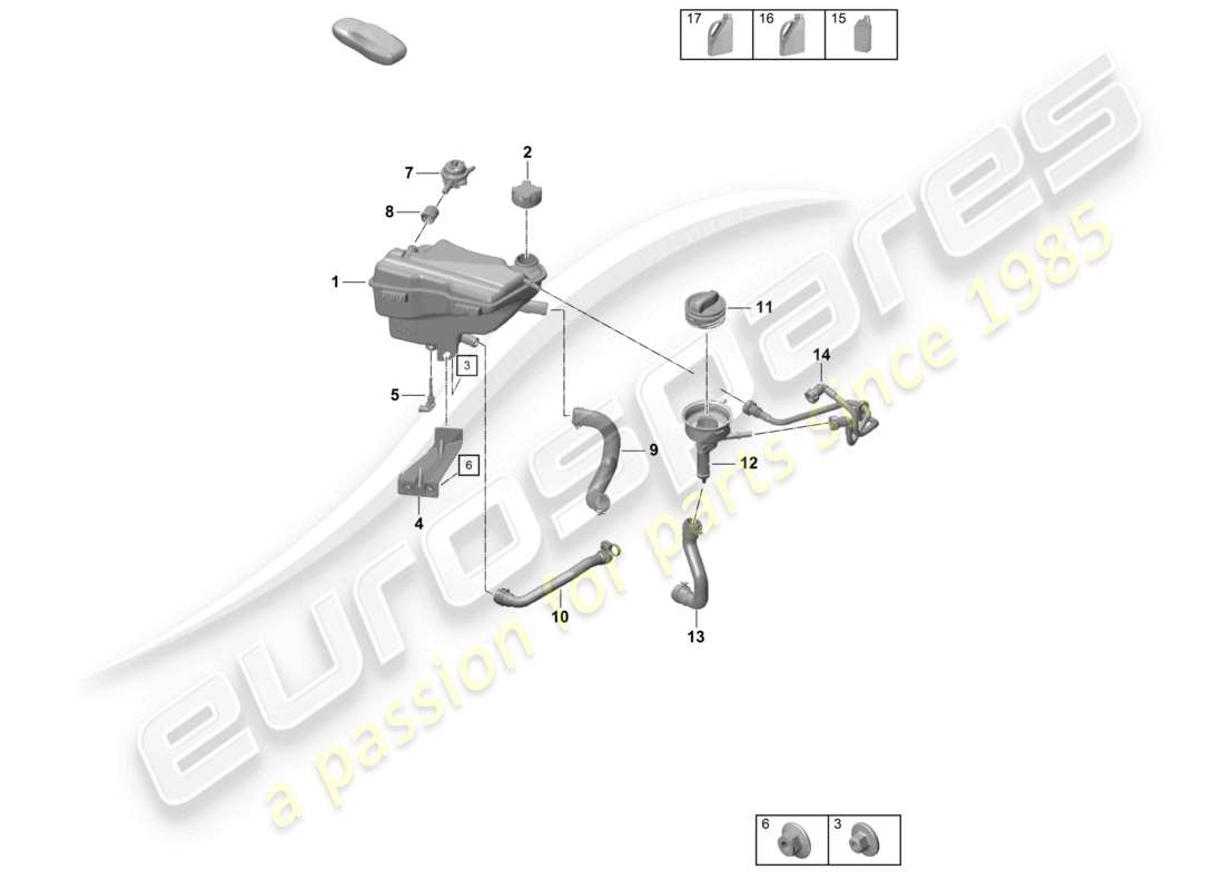 porsche 2020 (718 cayman) tanque de expansión de refrigerante diagrama de piezas
