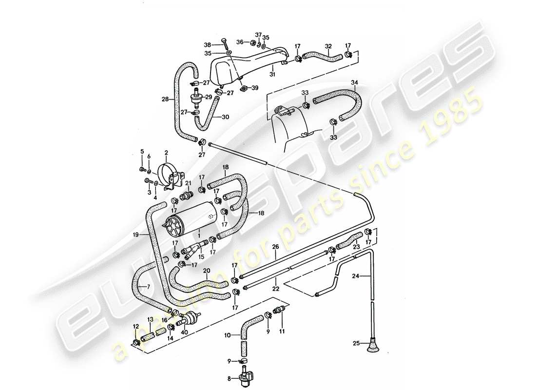 porsche 1992 (928) ventilación del tanque diagrama de piezas