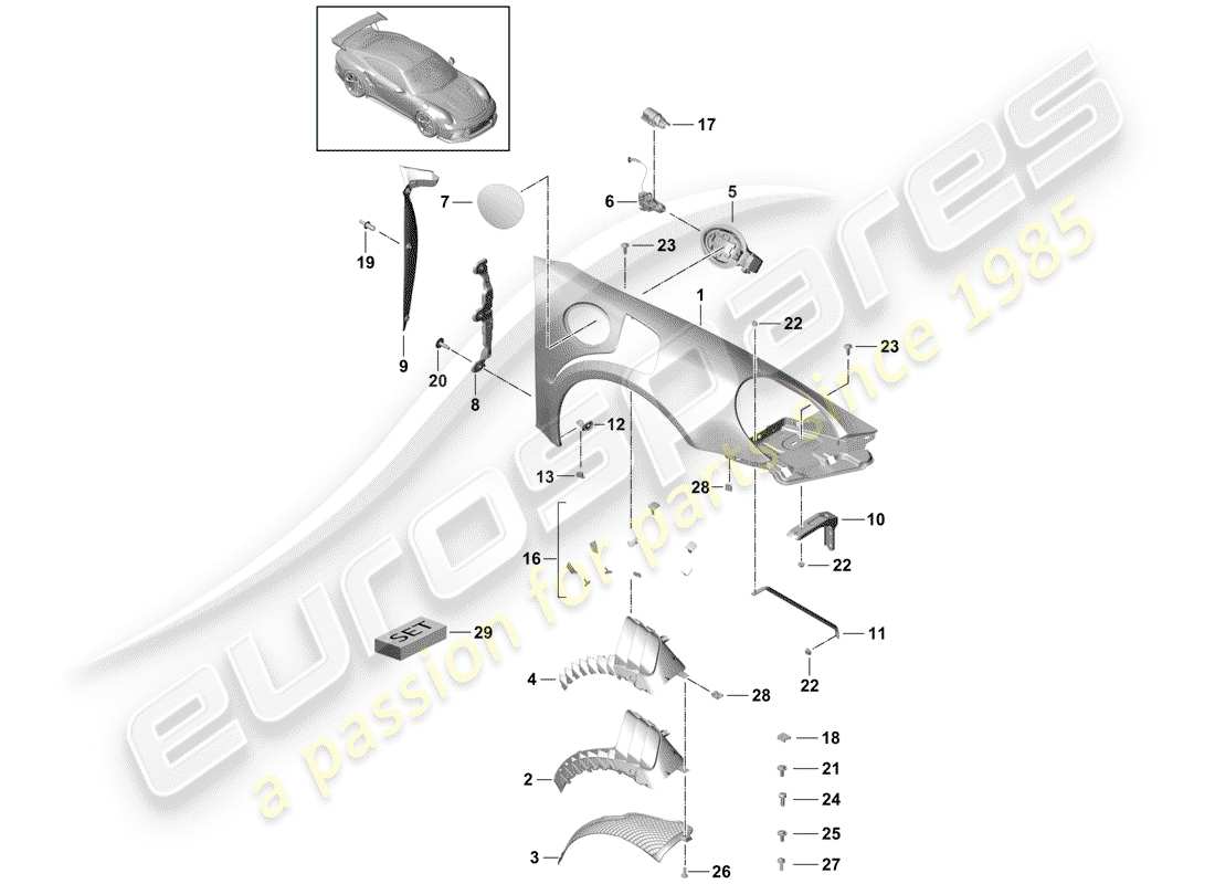 porsche 2014 (991-1 r/gt3/rs) diagrama de piezas de sujetadores