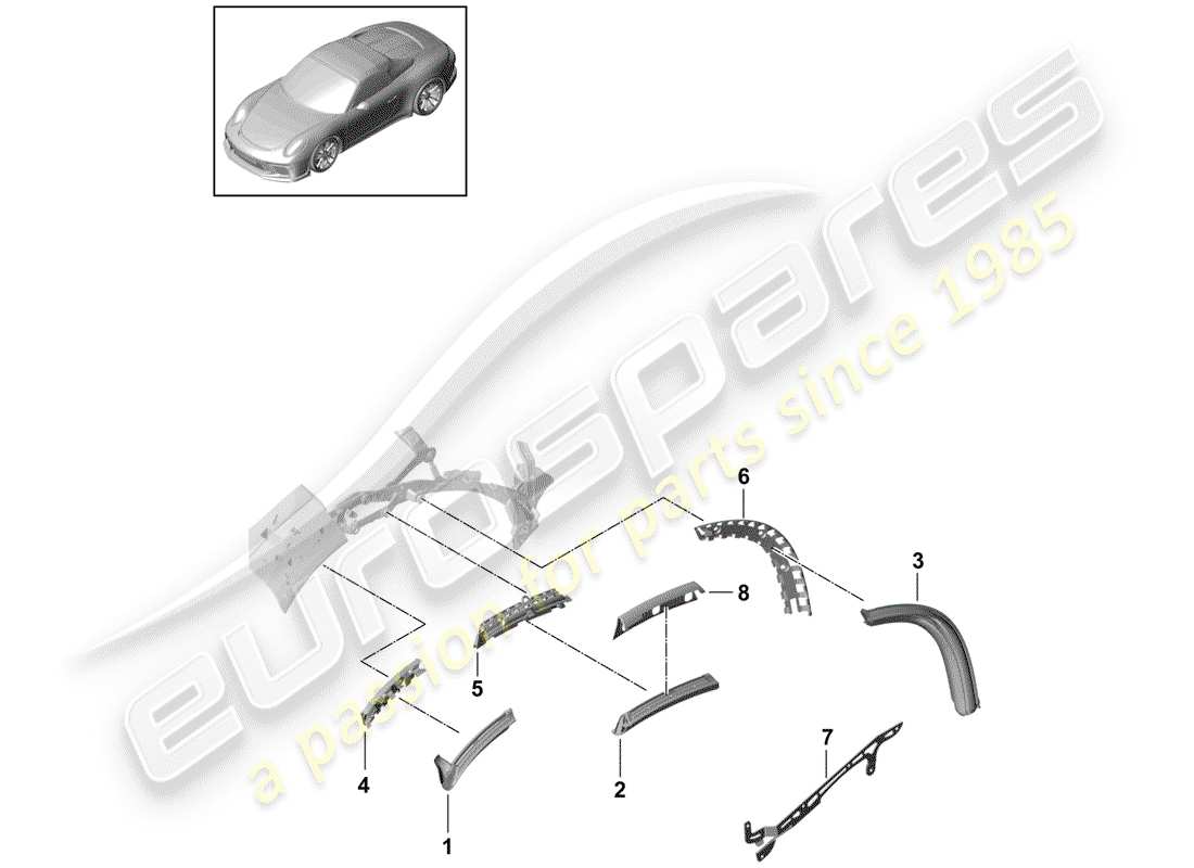 porsche 991r/gt3/rs (2018) diagrama de piezas de capota convertible