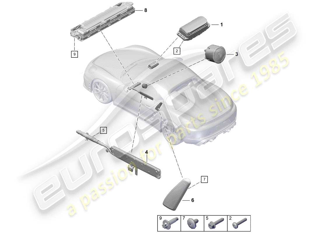 porsche 2020 (718 boxster spyder) diagrama de piezas del airbag