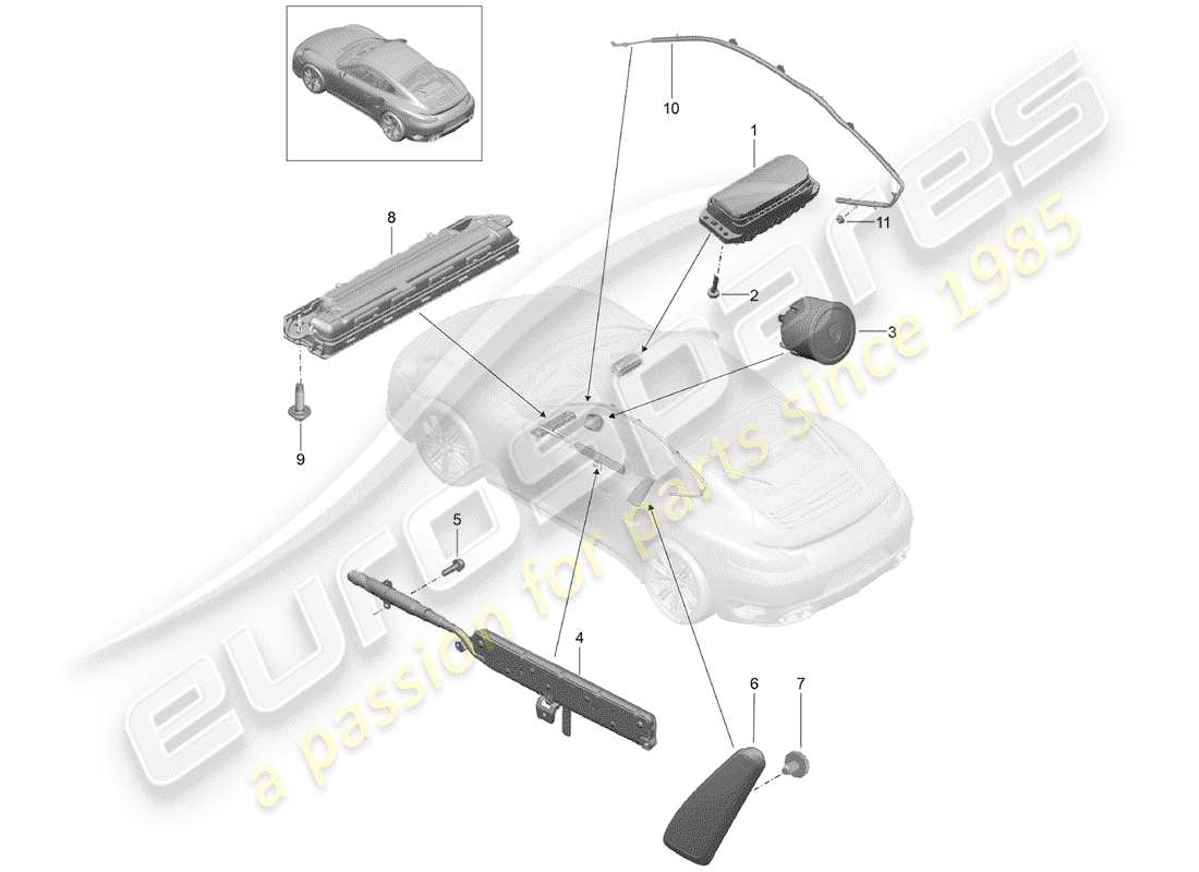 porsche 991 turbo (2016) diagrama de piezas del airbag