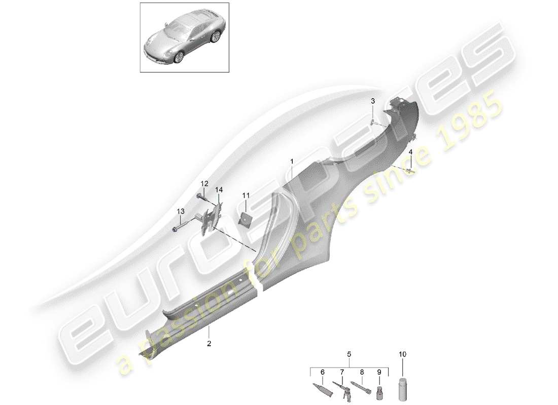 porsche 2019 (991-2) diagrama de piezas del panel lateral