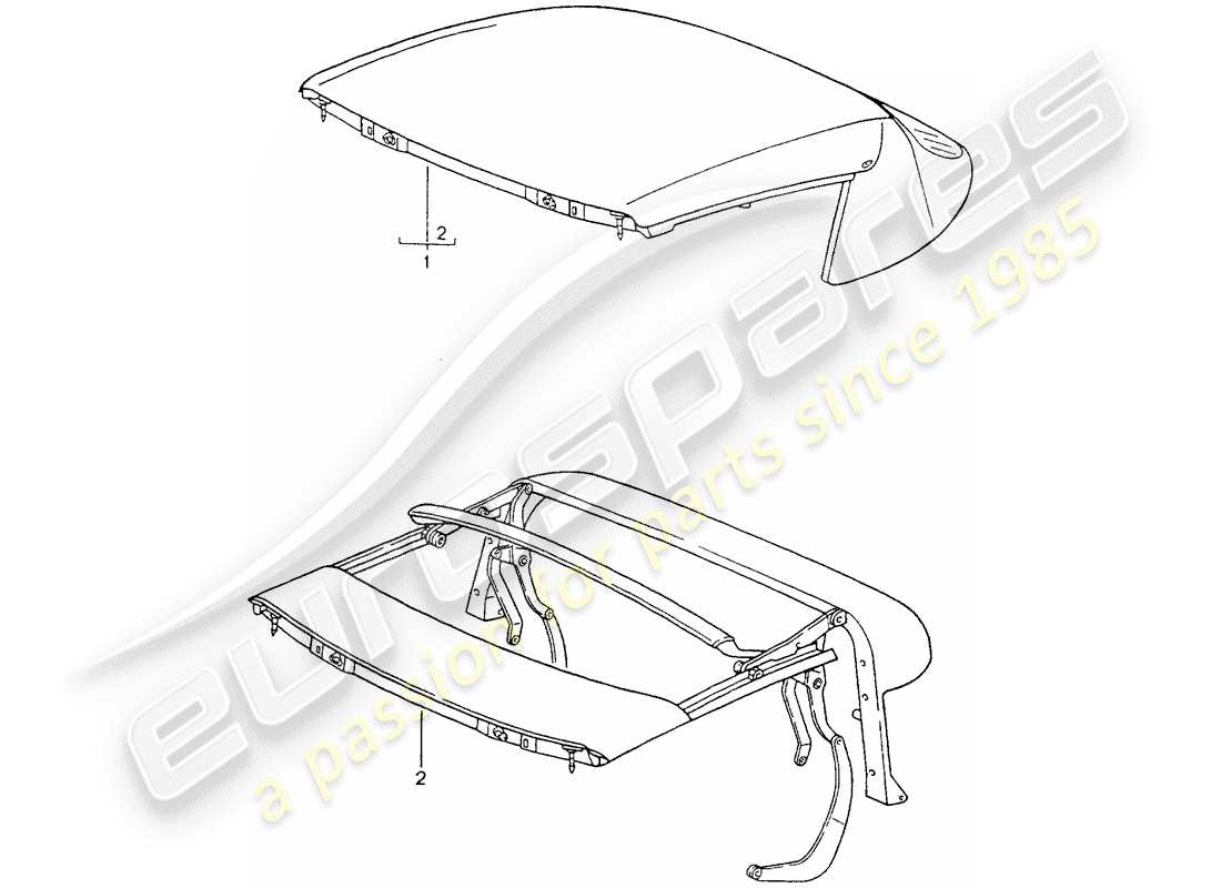 porsche 1993 (964) top convertible - marco superior diagrama de piezas