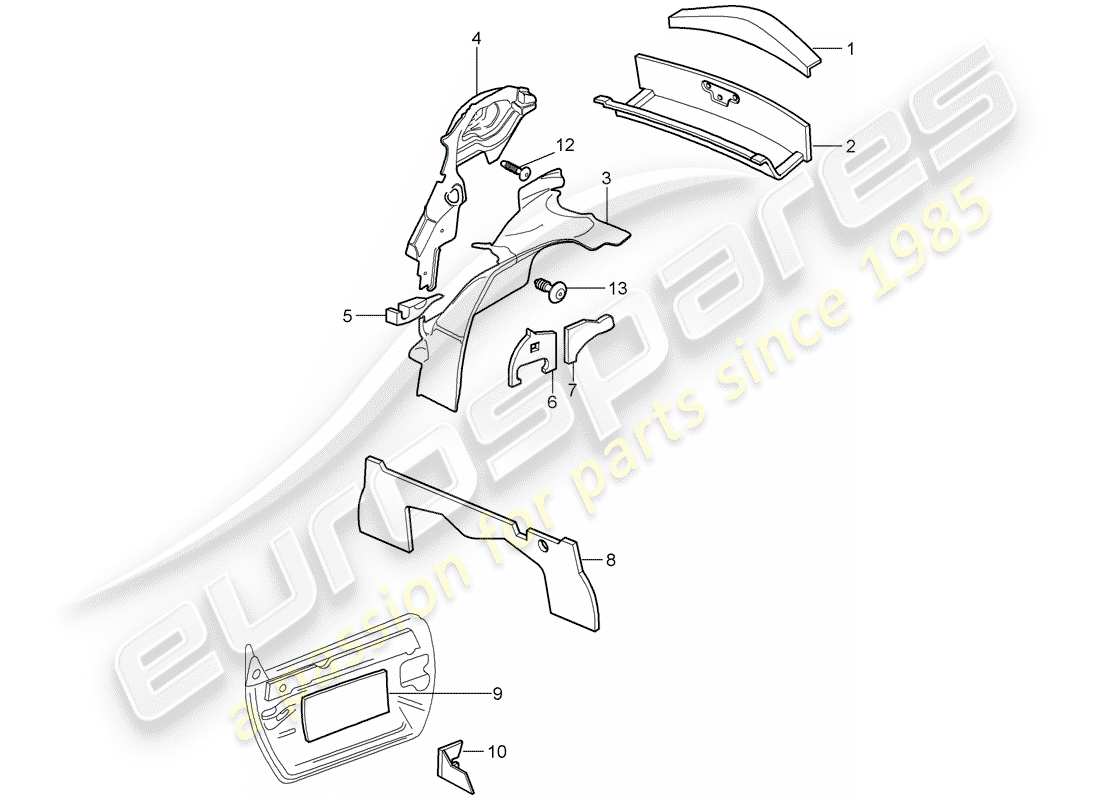 porsche 2004 (986 boxster) carcasa del cuerpo - absorbedor de sonido diagrama de piezas