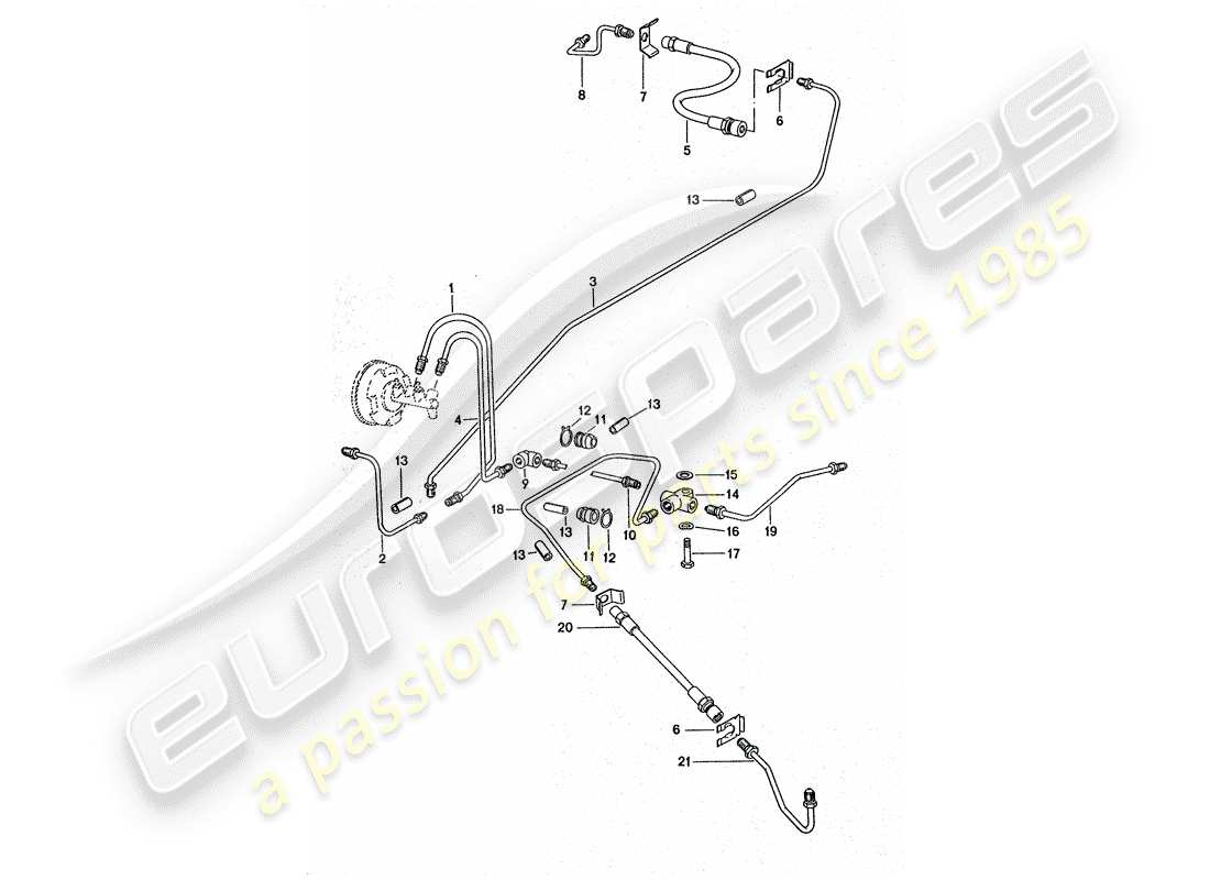 porsche 1975 (911 turbo) líneas de freno - para vehículos con - refuerzo de freno diagrama de piezas