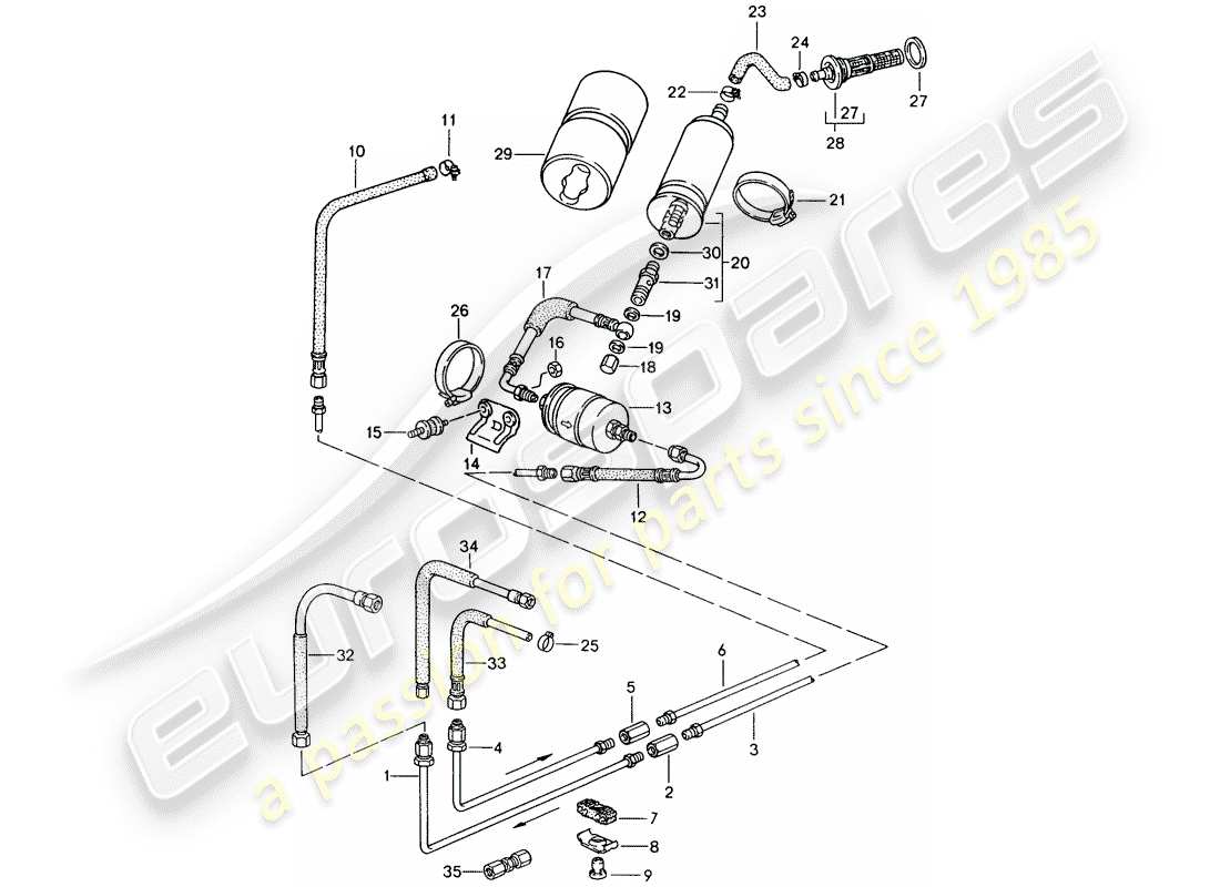 porsche 1988 (944) fuel system diagrama de piezas