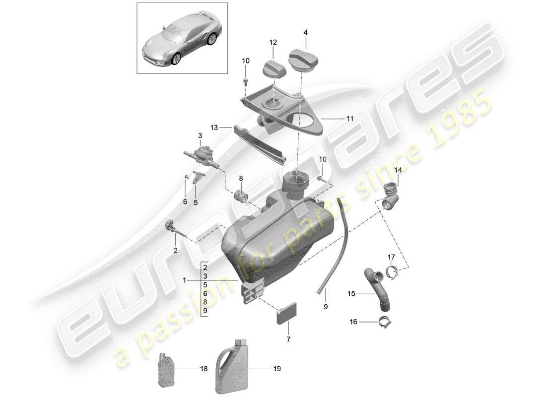 porsche 2016 (991-1 turbo) diagrama de piezas de refrigeración por agua