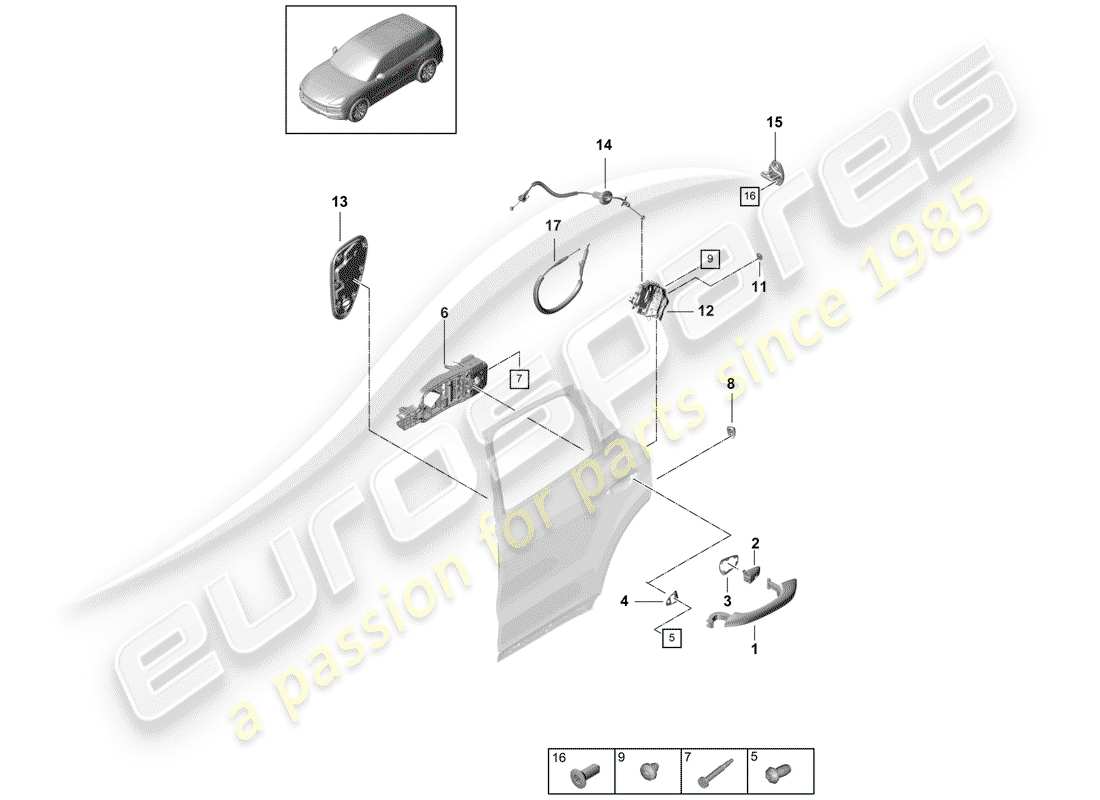 porsche 2018 (cayenne e3 9ya/9yb) manija de puerta exterior diagrama de piezas