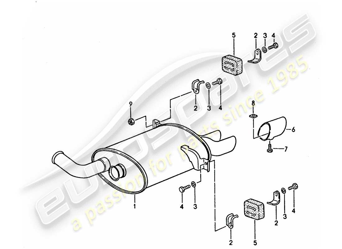 porsche 1992 (928) sistema de escape - silenciador - escape diagrama de piezas