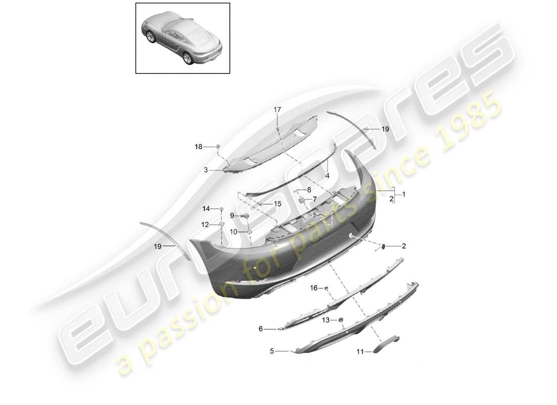 porsche 2020 (718 cayman) parachoque diagrama de piezas