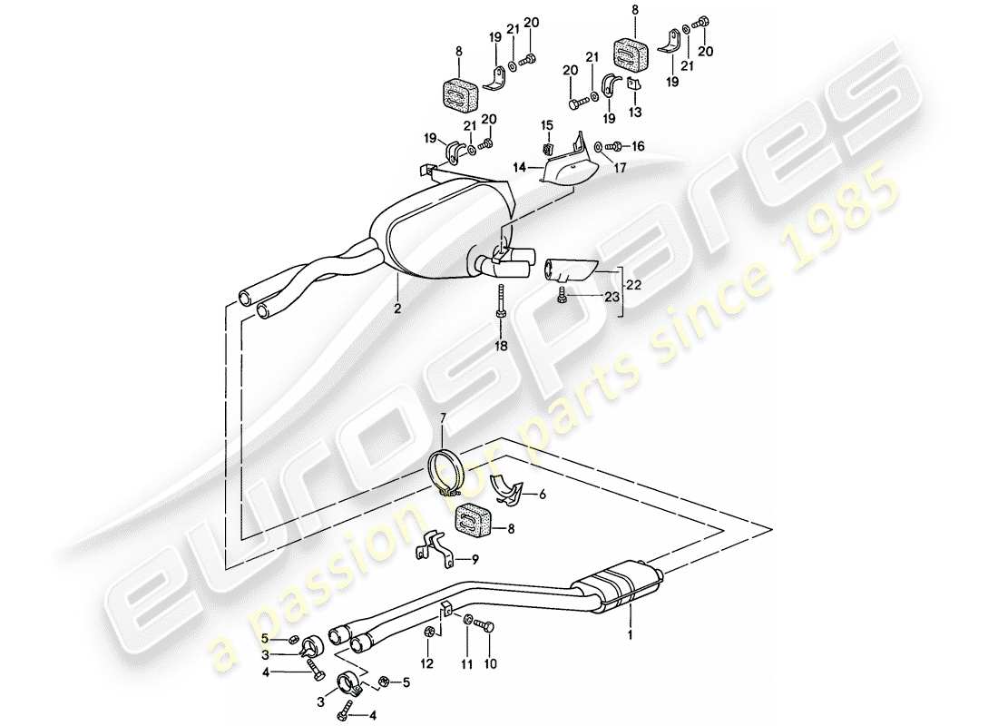 porsche 1986 (928) sistema de escape - silenciador - escape diagrama de piezas
