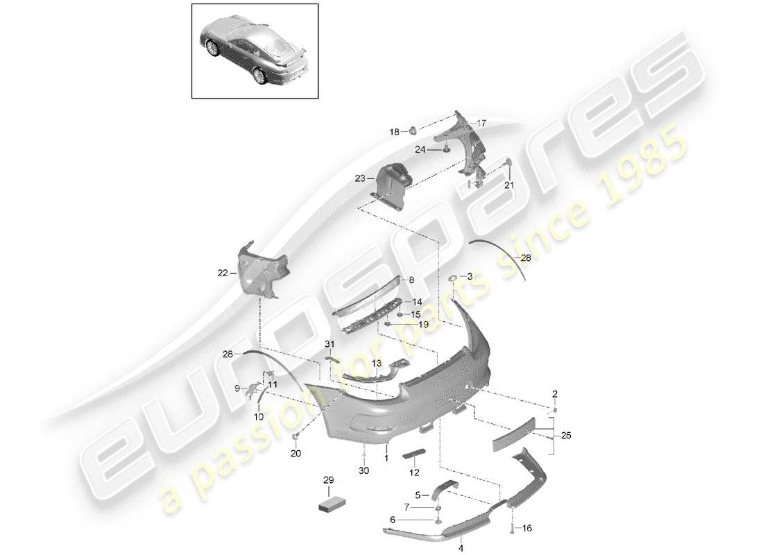 porsche 2017 (991-2 r/gt3/rs) diagrama de piezas del parachoques