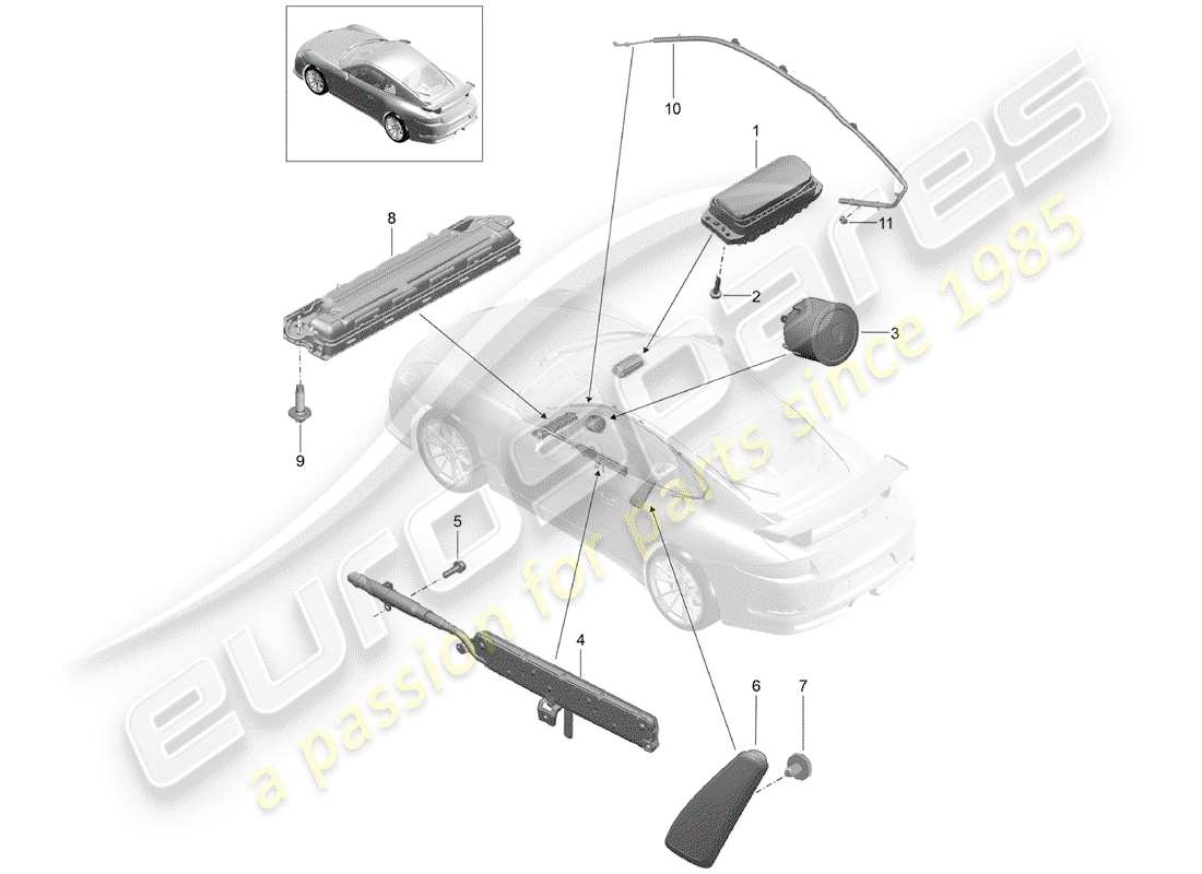 porsche 991r/gt3/rs (2018) diagrama de piezas del airbag