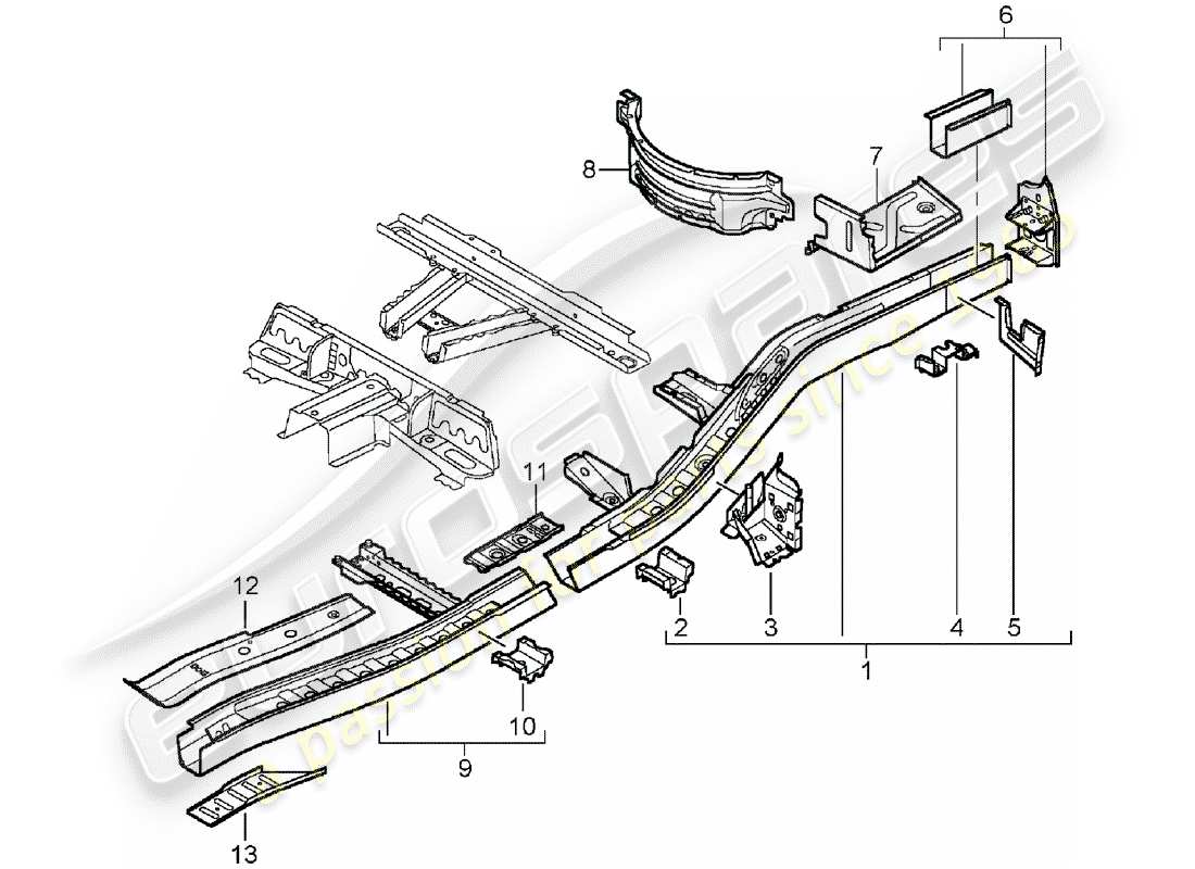 porsche 2003 (cayenne e1 9pa) diagrama de piezas del marco